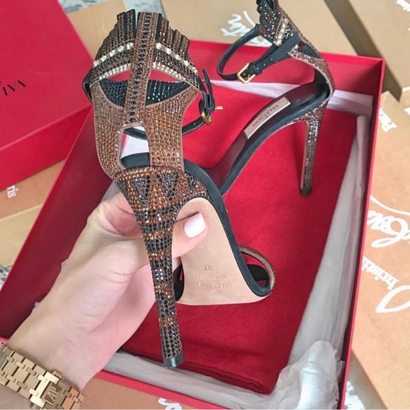 BNIB VALENTINO GLAM MASK TRIBE SUEDE CRYSTAL HEEL SANDAL SIZE Size 40 - Picture 8 of 12